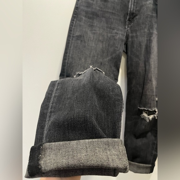 MOTHER The Dropout High Rise Distressed Straight Leg Boyfriend Black Jeans 26 - Picture 5 of 9